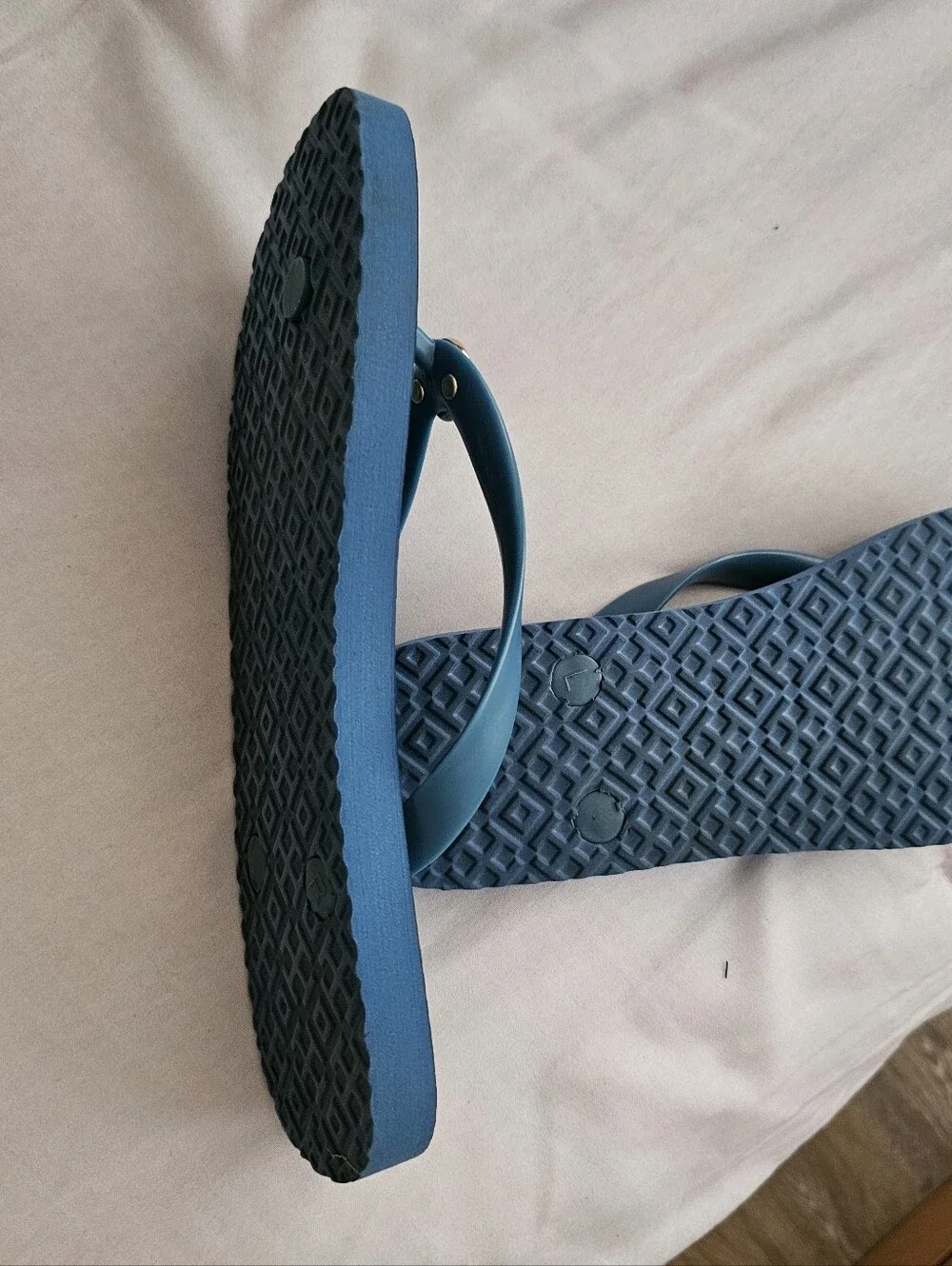 Tory Burch Blue Floral Logo Flip Flops